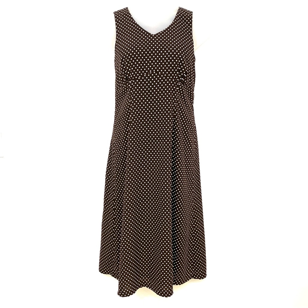 Northern Reflections Brown & Cream Polka Dot Sleeveless Midi Dress Women’s M 90s
